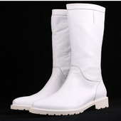 秋冬真皮高帮男皮靴软皮拉链高筒靴不过膝潮流骑士靴白色男士 靴子