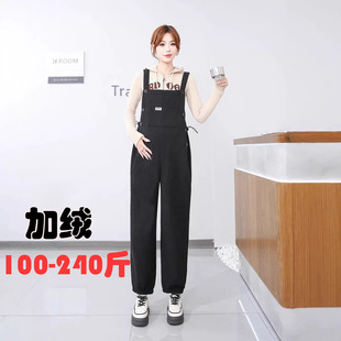 冬季加大码孕妇背带裤200斤加绒加厚处出孕妇休闲长裤