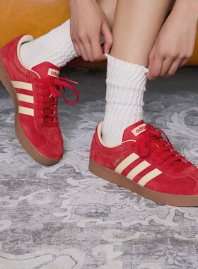 阿迪达斯adidas男女款VL COURT运动休闲板鞋德训鞋T头鞋红 KK3774