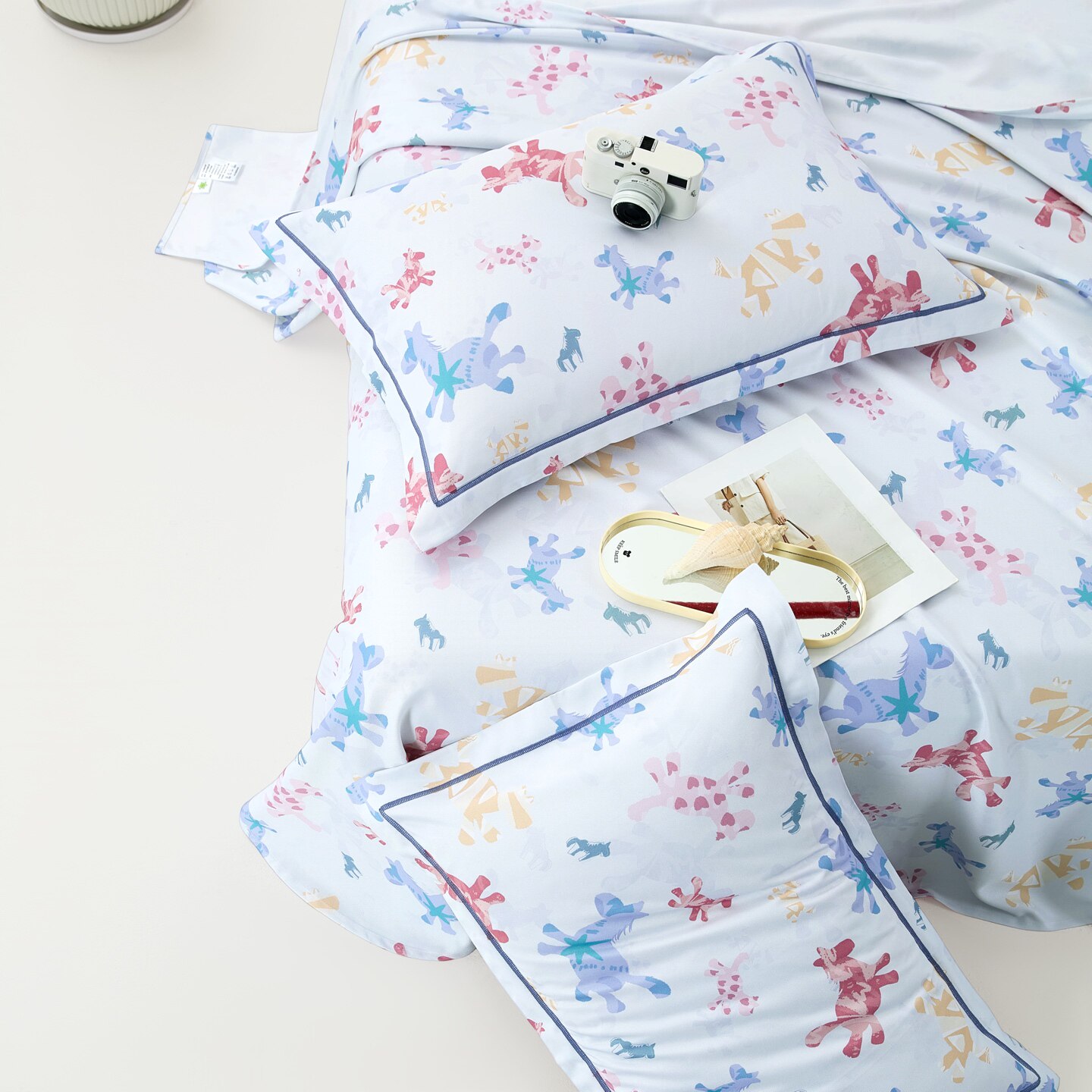 D2028 竹纤维冷感凉席三件套 小萌马240*250可爱学生透气亲肤