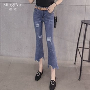 Micro La jeans 2019 đầu thu nữ phiên bản Hàn Quốc của quần lọt khe thon gọn mới chín điểm quần không đều chân quần - Quần jean