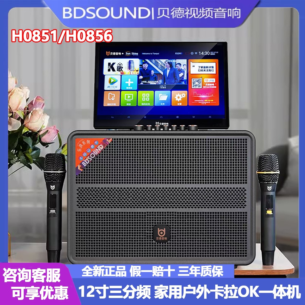 新款贝德视频音响0851/0856大功卡拉OK广场舞K歌音响率重低音户外