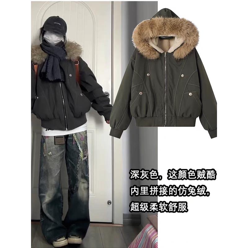 美式座山雕加厚棉服2025新款冬季工装派克棉衣加绒宽松棉袄外套女