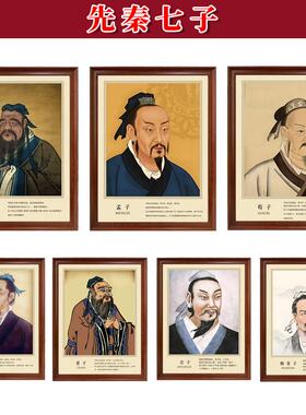 孔子画像挂画孟子老子庄子装饰画
