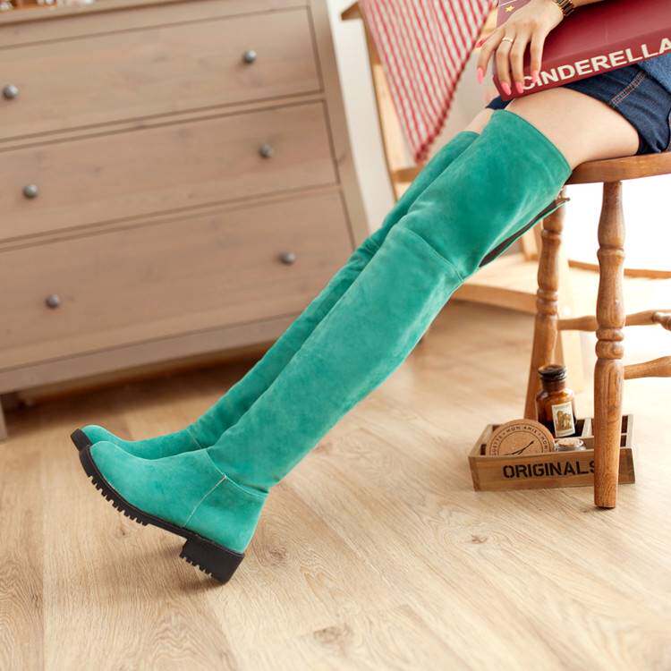 绿色过膝长筒马丁靴磨砂低跟套筒机车靴性感时装秋冬季女靴单靴,女鞋,时装靴,淘宝优惠券,粉丝福利购,淘宝优惠卷