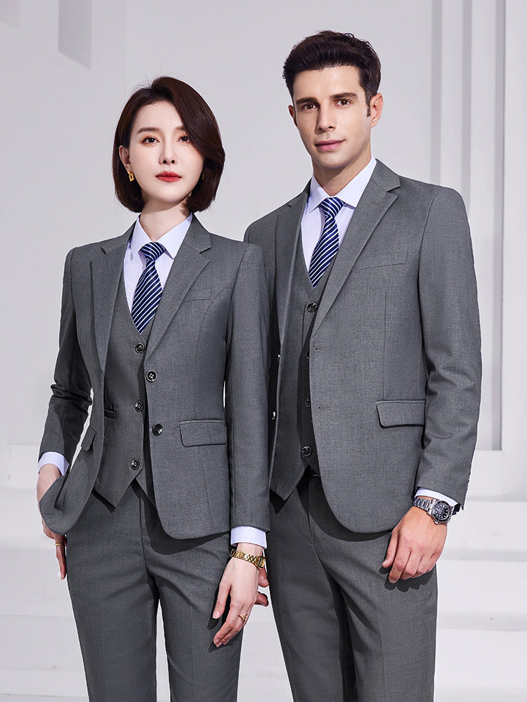 灰色西服套装男女同款职业正装气质工作服4S店售楼部西装马甲工装