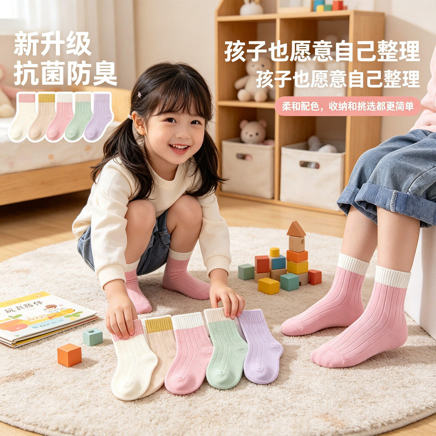 女童中筒袜薄款抗菌防臭拼色