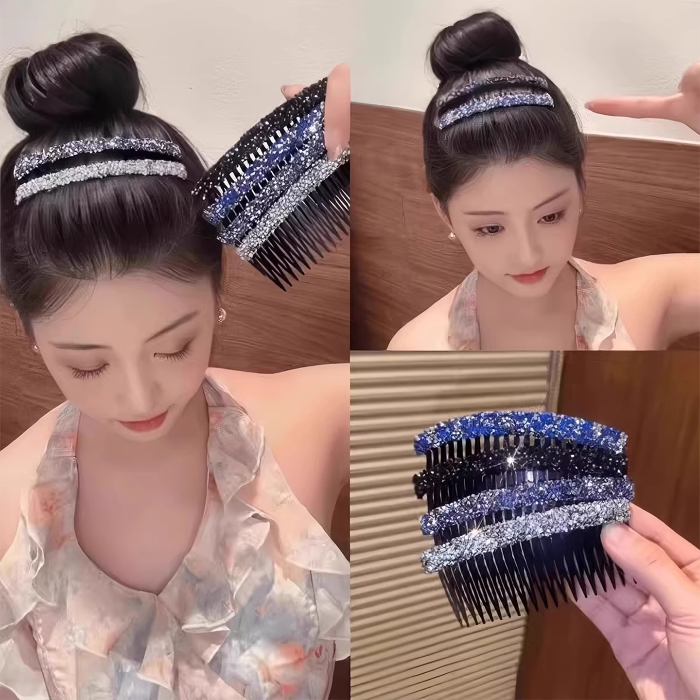 韩式水钻新款刘海碎发插梳