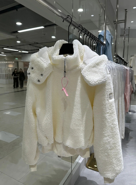 HEYABC 秋冬连帽可拆卸羊羔毛绒外套女2025百搭休闲保暖宽松上衣