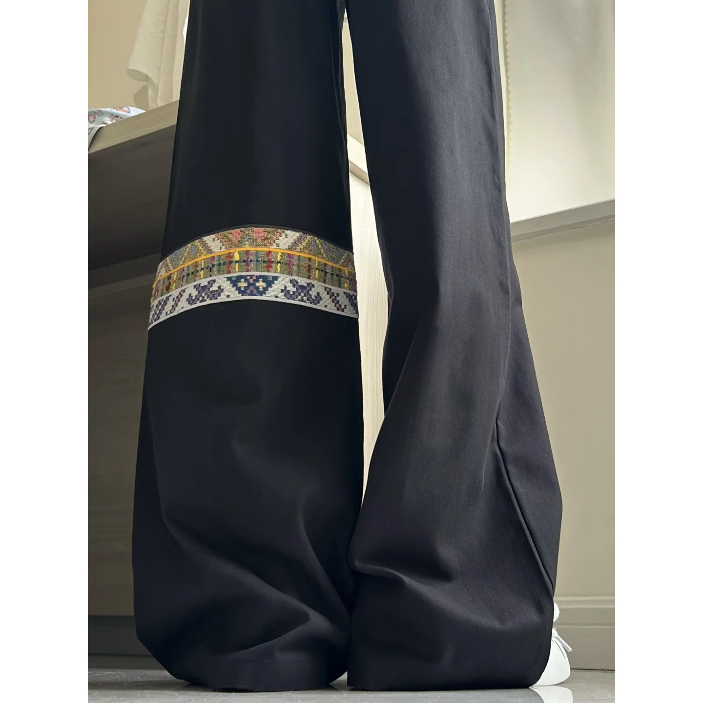 NSTNEW START发芽计划游牧风民族贴布阔腿裤潮牌垂坠感宽松直筒裤