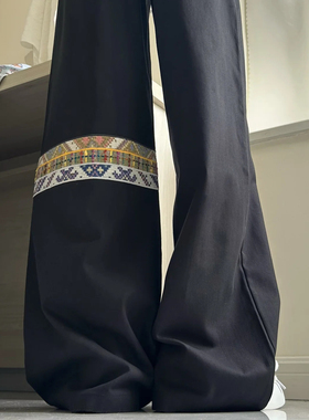 NSTNEW START发芽计划游牧风民族贴布阔腿裤潮牌垂坠感宽松直筒裤