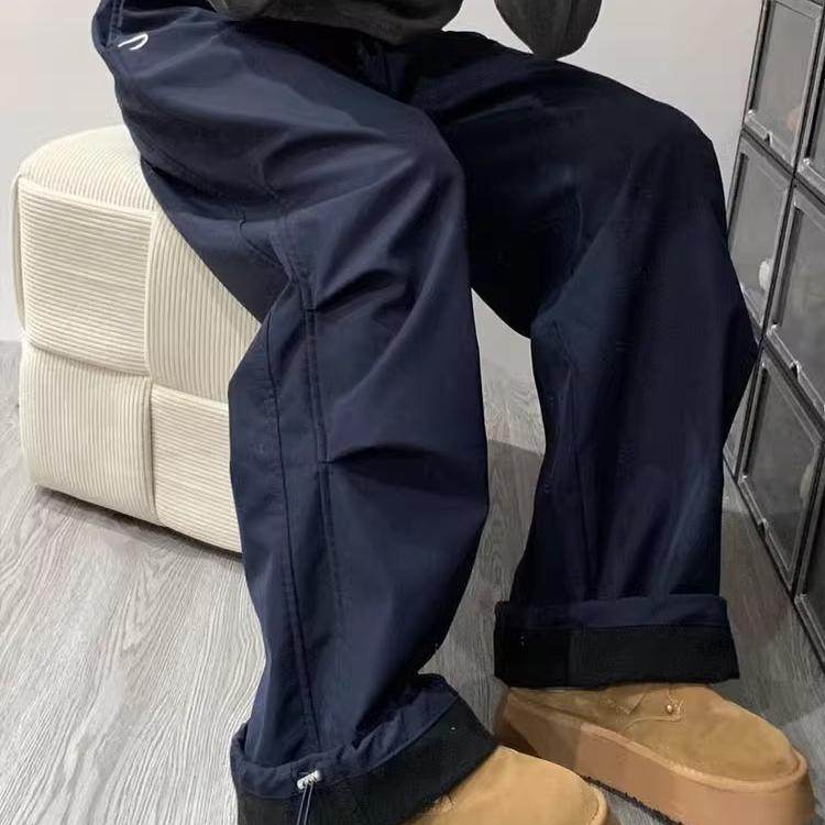 美式复古藏青色工装裤女春夏2025新款防风防水速干户外宽松直筒裤