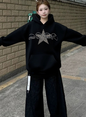 Archivum美式高街豹纹星星刺绣连帽卫衣女秋冬2025加厚宽松帽衫潮