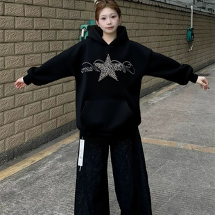 Archivum美式高街豹纹星星刺绣连帽卫衣女秋冬2025加厚宽松帽衫潮