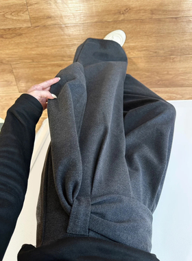 高级感灰色绑带毛呢阔腿裤子女秋冬2025新款休闲慵懒风宽松bf长裤