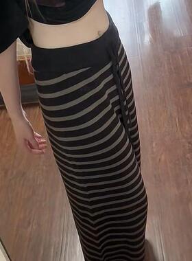 宋正恩松弛感条纹毛线裤暖暖慵懒舒适针织阔腿休闲长裤子女秋冬潮