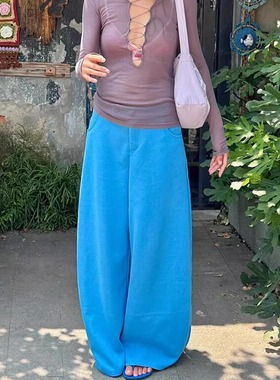 SUNONEONE慵懒风弯刀阔腿裤女秋新款设计感轻薄百搭松弛感休闲裤