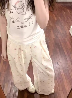 美式复古猫咪阔腿裤女秋季宽松百搭新款慵懒直筒显瘦松弛感休闲裤