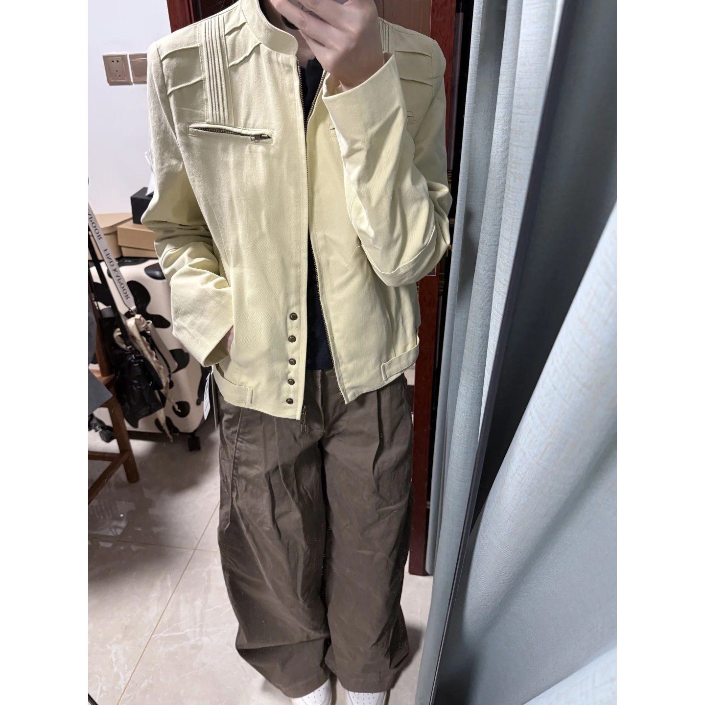 Ranwear韩系气质立领拉链工装长袖外套早秋新款宽松休闲夹克上衣