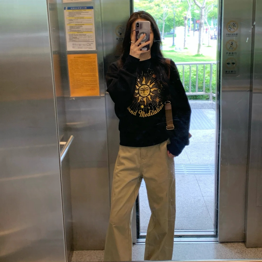 HONORE古月 美式潮牌太阳神图腾印花卫衣女秋冬2025新款长袖上衣