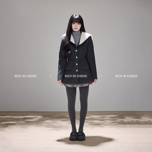 海军毛领设计气质保暖毛呢外套