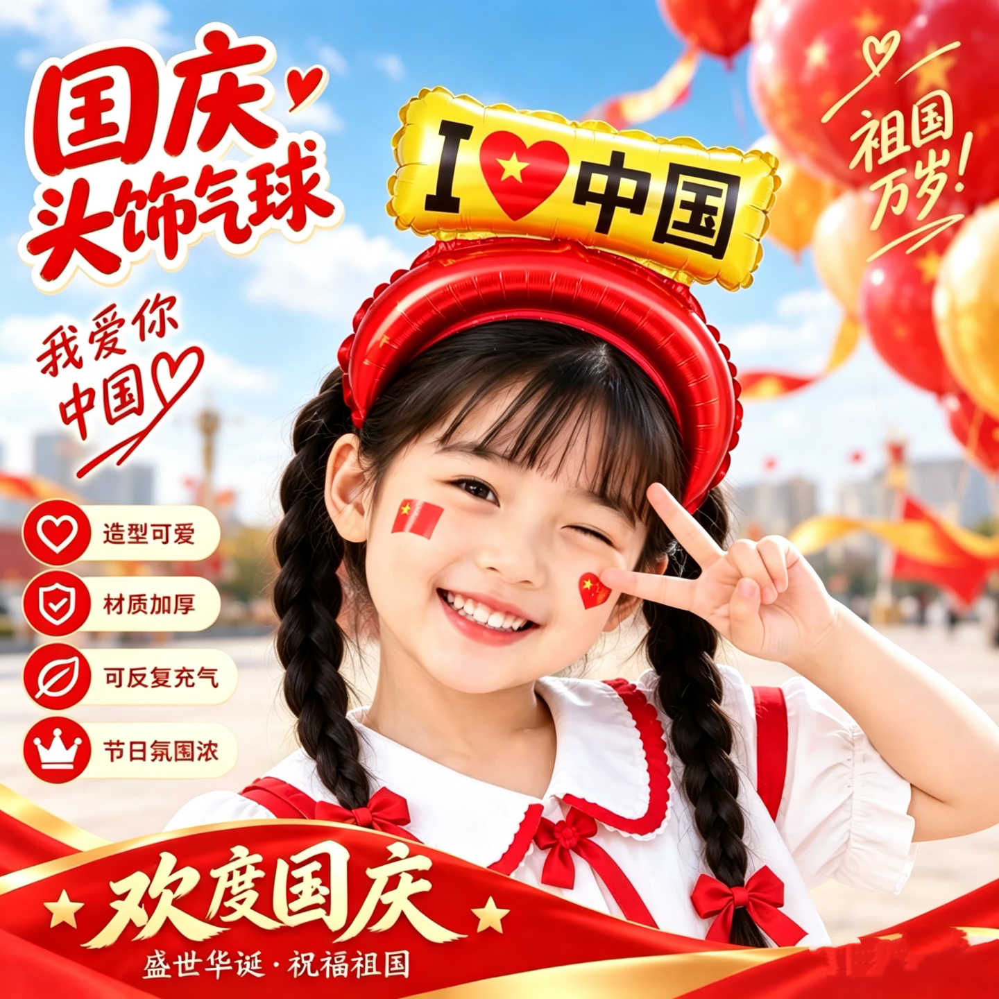 十一国庆节头饰发箍发卡气球