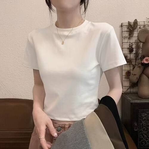 2026新款棉质白色短袖T恤女显瘦