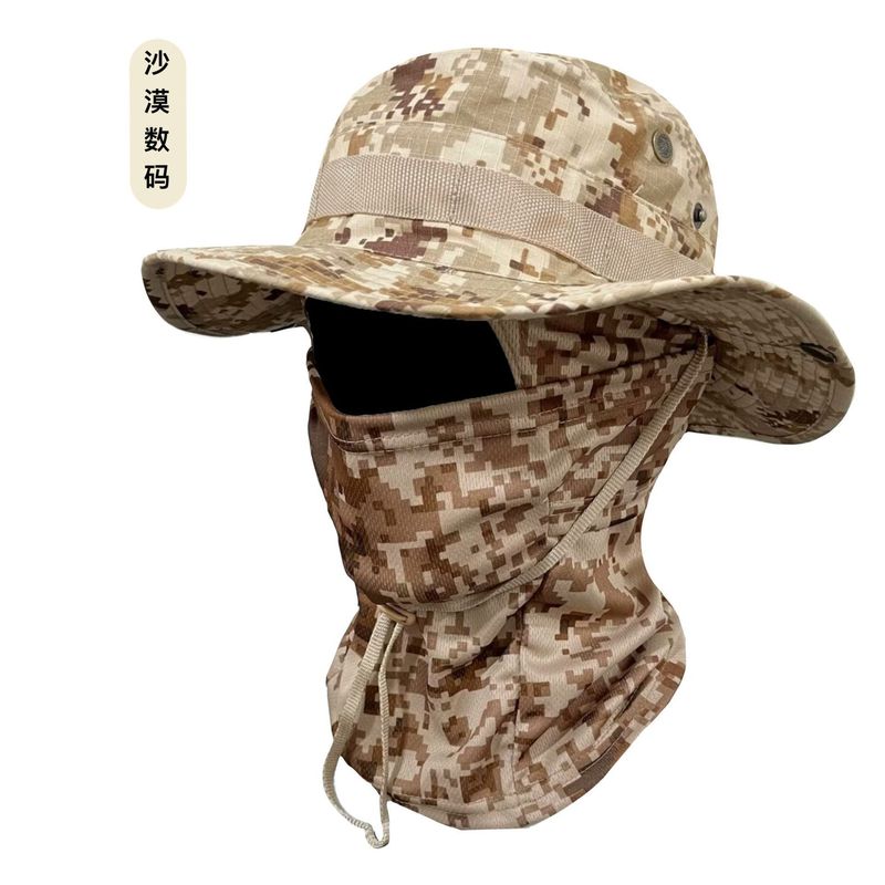 批发-奔尼帽子户外防晒渔夫帽套装迷彩圆边登山钓鱼遮阳帽骑行面