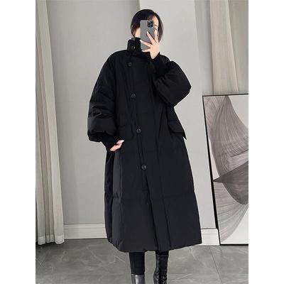 300斤特大码女装立领黑色长款棉服女时尚洋气设计感加厚冬装外套