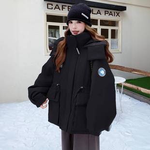 慵懒风显瘦工装 黑色加厚保暖棉服女胖mm美式 外套 女装 300斤特大码