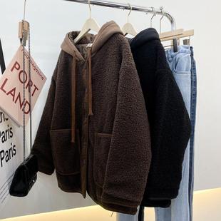 保暖黑色羊羔毛绒外套 加厚棉衣棉服女胖mm秋冬新款 300斤大码 女装