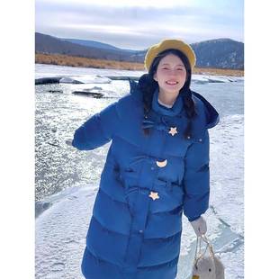 面包服保暖外套 蓝色连帽棉服女胖mm加厚韩系中长款 300斤大码 女装
