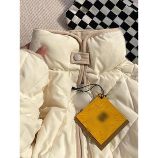 300斤大尺码 菱格米白色立领铺棉外套女胖mm韩系保暖夹棉棉衣 女装