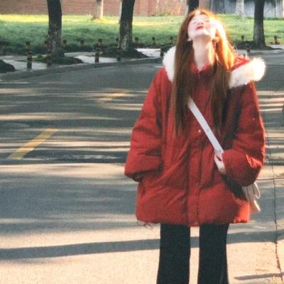 300斤特大码女装红色连帽韩系棉服女胖mm高级感可爱减龄加厚外套