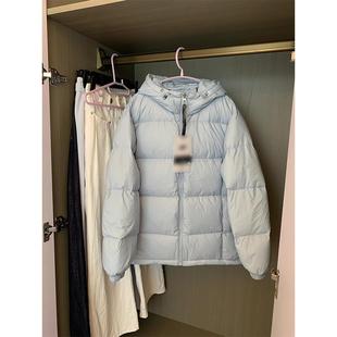 甜美风减龄面 胖mm大尺码 韩版 浅蓝色连帽羽绒棉服女冬季 面包 女装