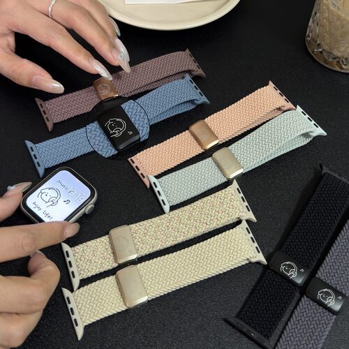 尼龙编织磁吸Music小狗表带适用苹果手表iwatch11代98765Ultra/SE