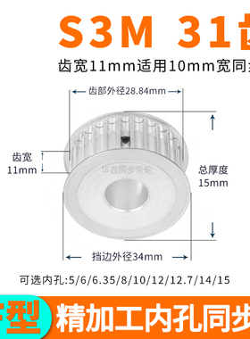 同步轮S3M31齿宽11内孔4 5 6 6.35 7 8 10套装定做同步带轮S3M100