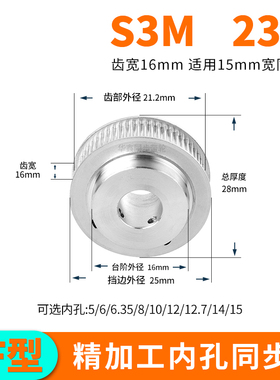 同步轮S3M23齿宽16凸台同步带轮内孔6.35810同步带轮现货套装定做