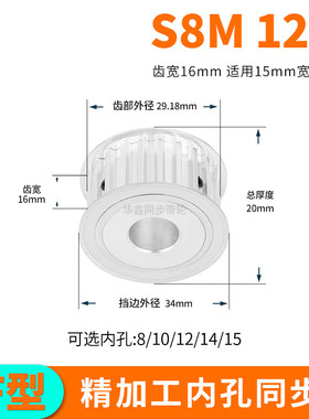同步轮S8M12齿宽16内孔810121415齿轮TPAS8M15同步带轮皮带轮套装