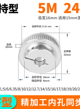 夹持型同步轮5M24齿宽16内孔5 6 6.35 8 1012套装HTCPA5M同步带轮