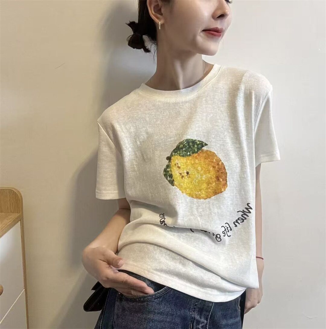 2026夏季新款圆领柠檬印花短袖T恤女韩系宽松百搭减龄上衣潮32052
