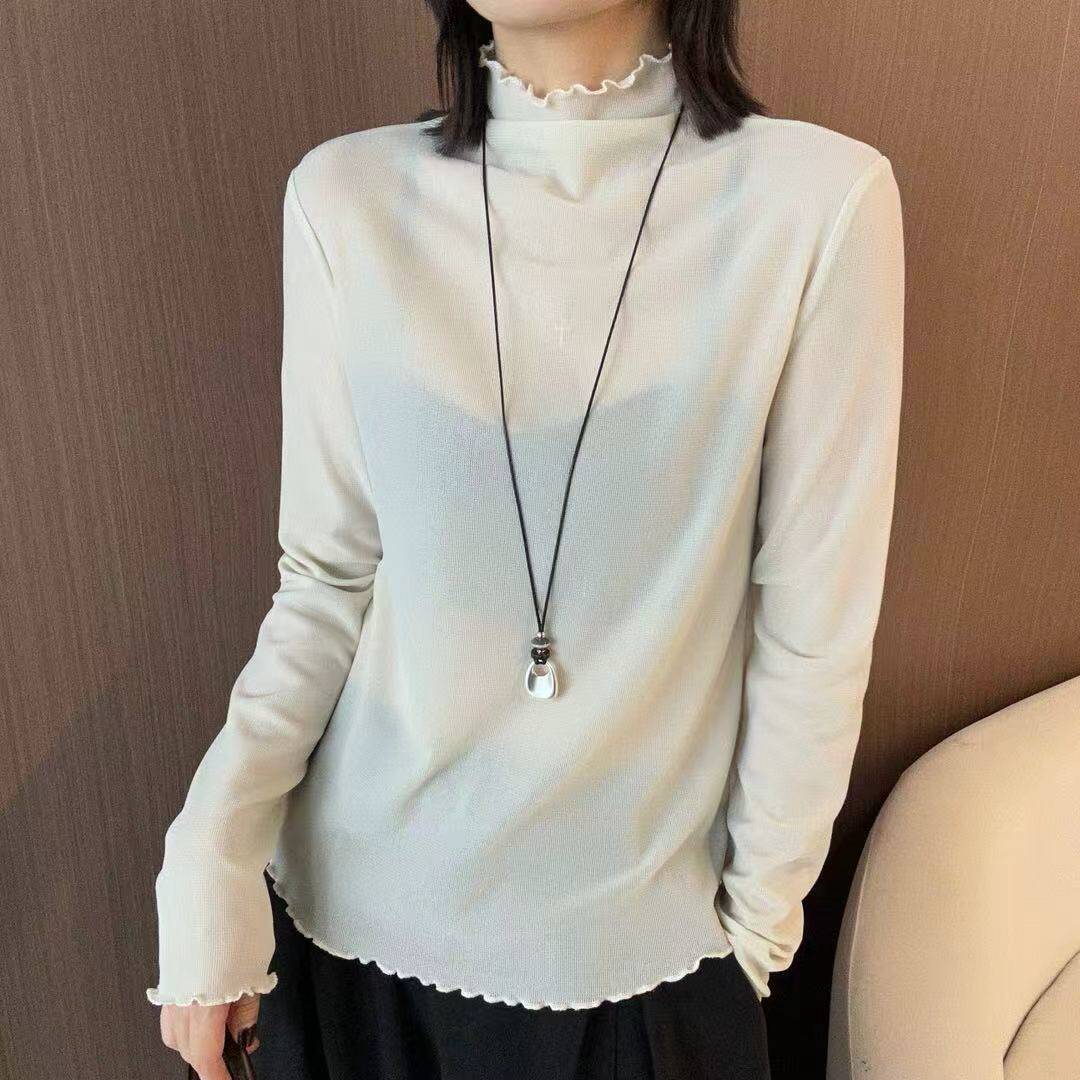 洋气木耳边高领毛衣女2026早秋新款显瘦百搭打底衫针织上衣32893