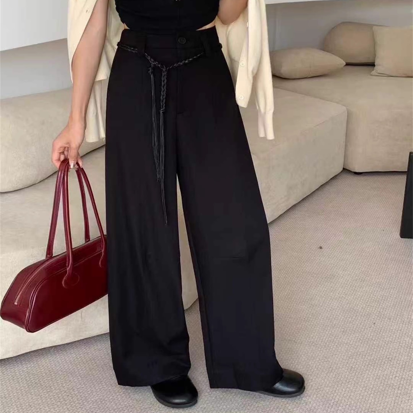2025早秋新款时尚百搭高腰显瘦阔腿裤女欧洲站正品休闲西装裤9870