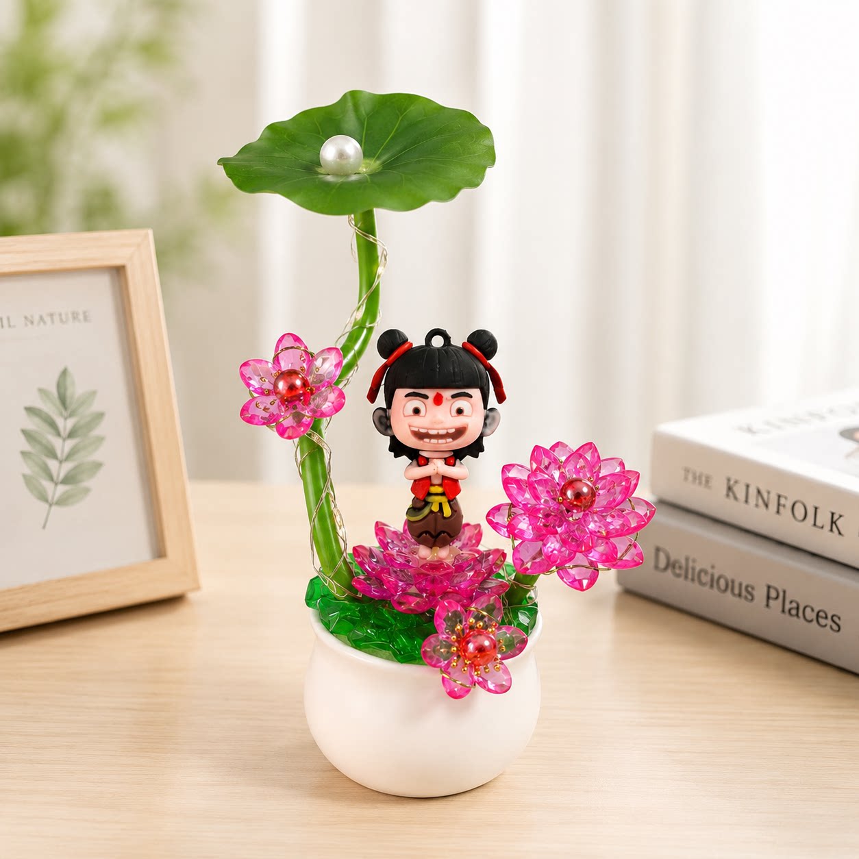手工制作成品荷花闺蜜哪吒公仔小夜灯治愈系手工花送女友解压图片