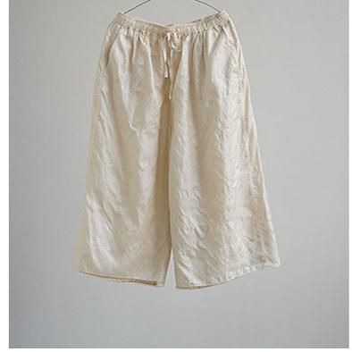 2025春季文艺i复古原创休闲润牙色柞蚕丝轻薄松紧腰女九分阔腿裤