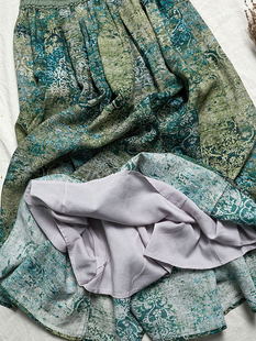 2026春夏季新品42支苎麻文艺印花A摆半身裙