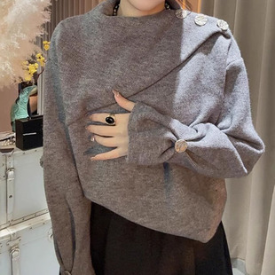 法式 高级感百搭保暖针织上衣女潮 设计感不规则套头毛衣女秋冬新款