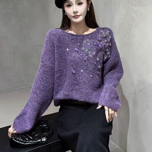 冬季温柔风重工蝴蝶结圆领针织衫女慵懒高级感气质软糯减龄上衣潮