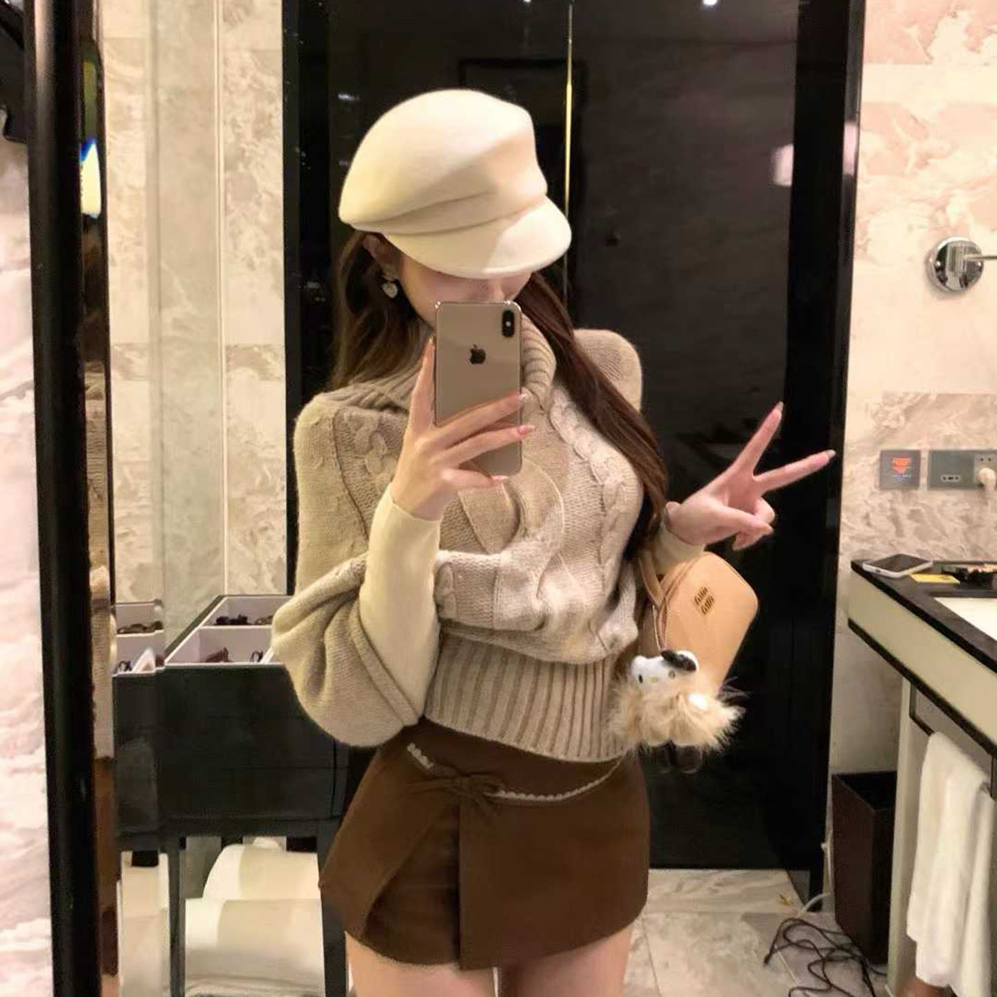 韩系复古麻花高领斗篷半袖毛衣女秋冬新款时尚宽松叠穿针织上衣潮