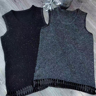 韩系设计感重工亮丝拼接马甲女高级感时尚气质内搭坎肩背心裙上衣